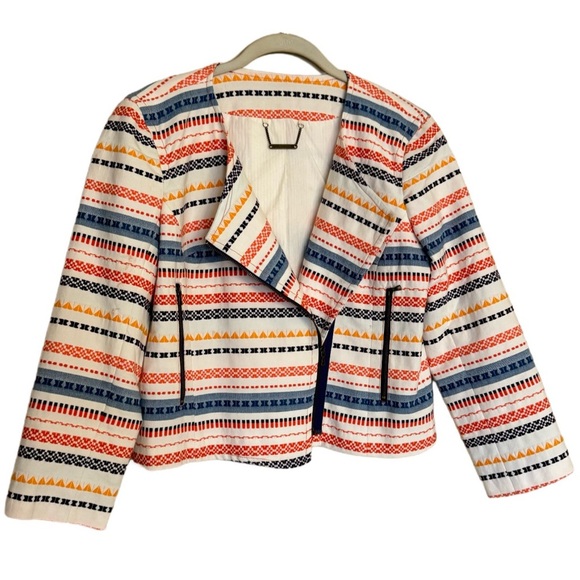 Trina Turk Jackets & Blazers - Trina Turk Jacket Blazer Size 8 Beatrix Tribal Embroidered Colorful Zip Up